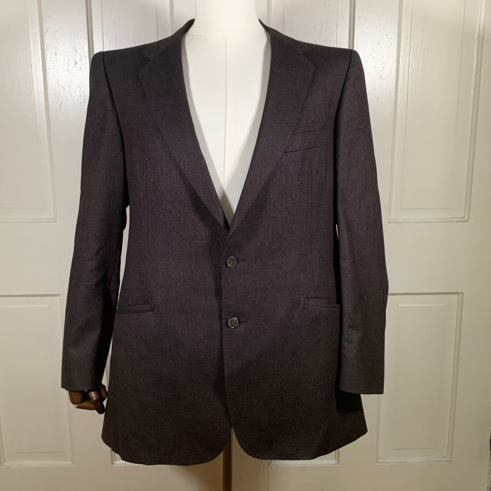 Vintage 60s 70s Lanvin Blazer Mens 42L Brown Wool Pinstripe Union Made USA